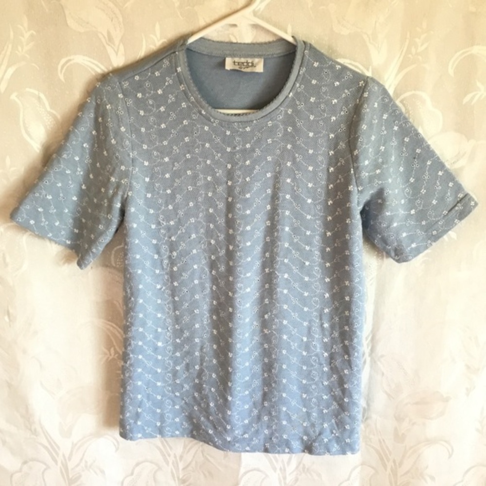 Teddi Light Blue Eyelet Pattern Tee Shirt